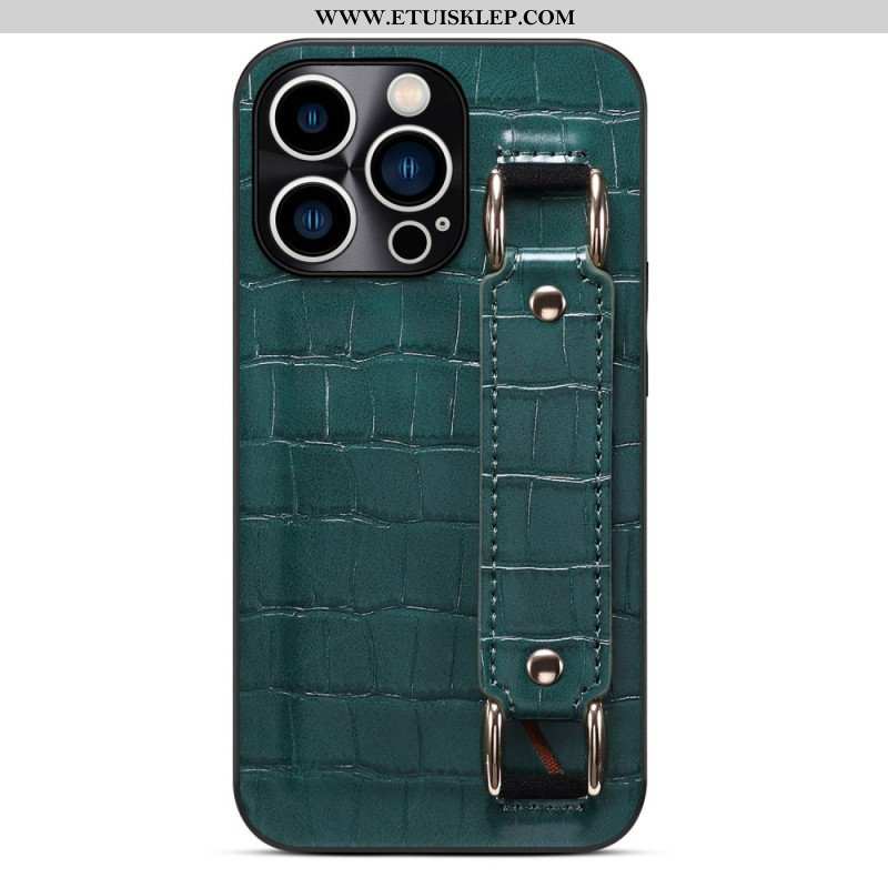 Etui do iPhone 14 Pro Etui Na Karty Z Paskiem Podtrzymującym Krokodyla